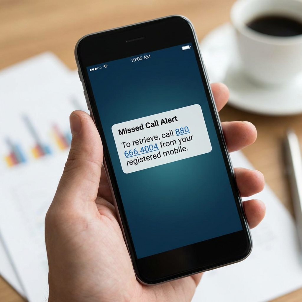A smartphone displaying a missed call notification for TTC Bank balance enquiry